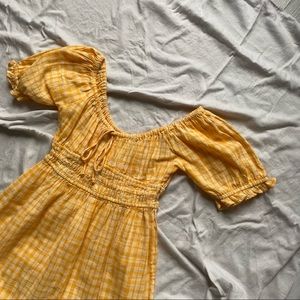 urban outfitters yellow gingham milkmaid dress